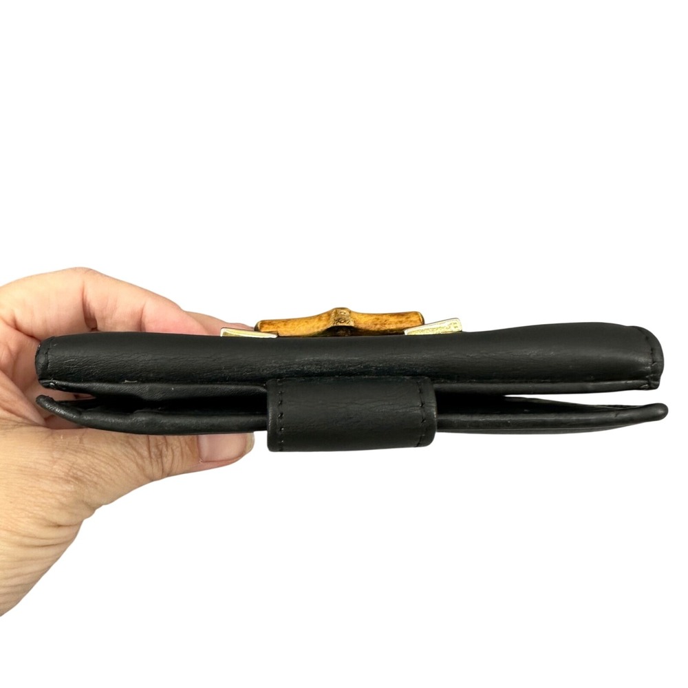 Gucci Bamboo Wallet Black Leather Bifold Snap Closure Card Holder, Used - Picture 5 of 16